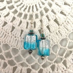 🌻Murano glass Silver /Blue Earrings